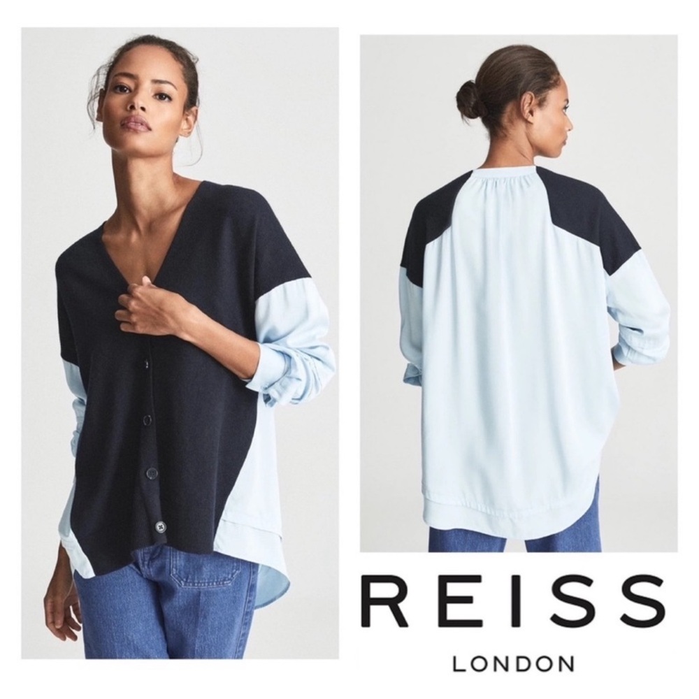 New! REISS London Addison Color Block Relaxed Hybrid Cardigan